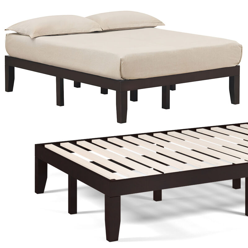 14 Inch Full Size Wood Platform Bed Frame with Wood Slat Support