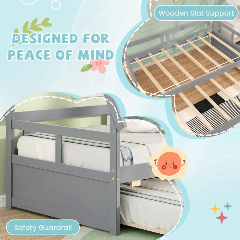 House Bed with Trundle and Safety Guardrail