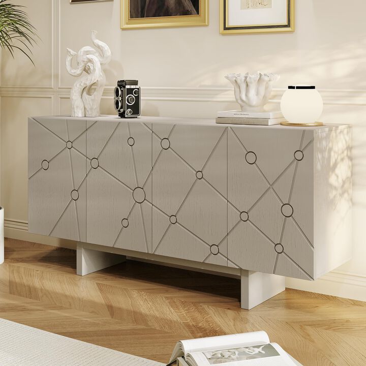 Clihome 63"Sideboard Buffet Cabinet with Adjustable Shelf,Brown Bead