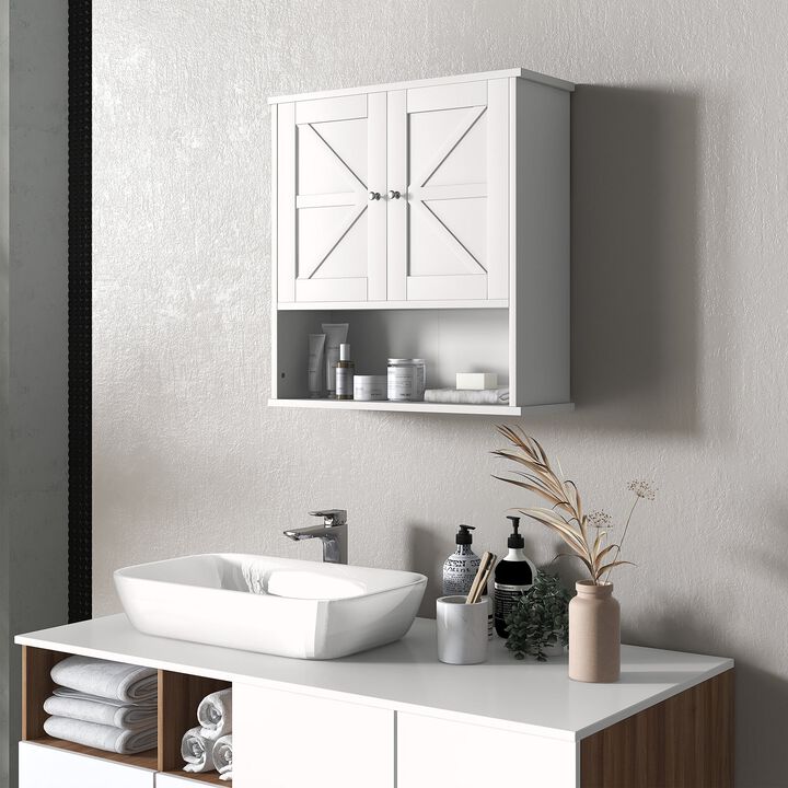 White Bathroom Cabinet: Wall-Mounted with Barn Doors, Adjustable Shelf