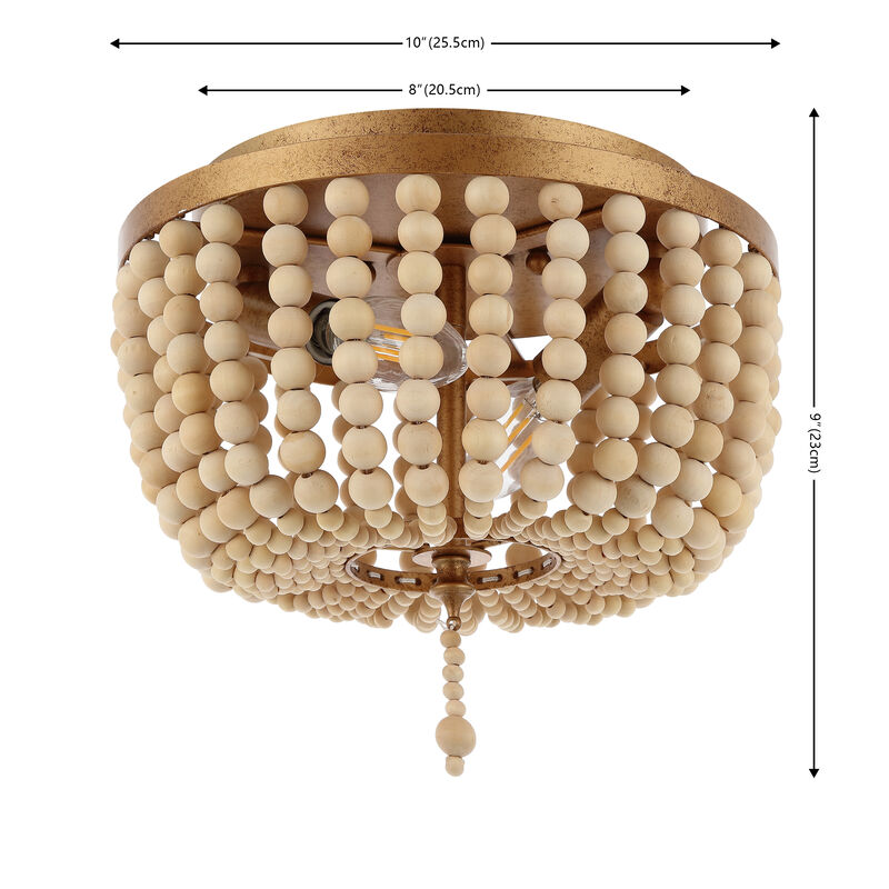 Allison 2-Light Shabby Chic Farmhouse Wood Beaded/Metal LED Flush Mount