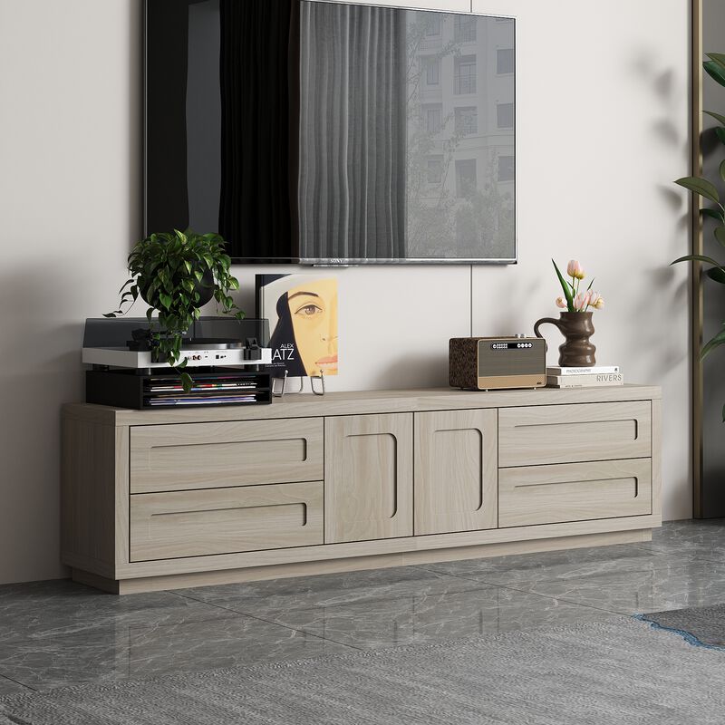 FUFU&GAGA Grey Wood Grain TV Stand with Storage, PB & MDF Construction (66.9" W x 18" H x 11.8" D), Grey Wood Finish