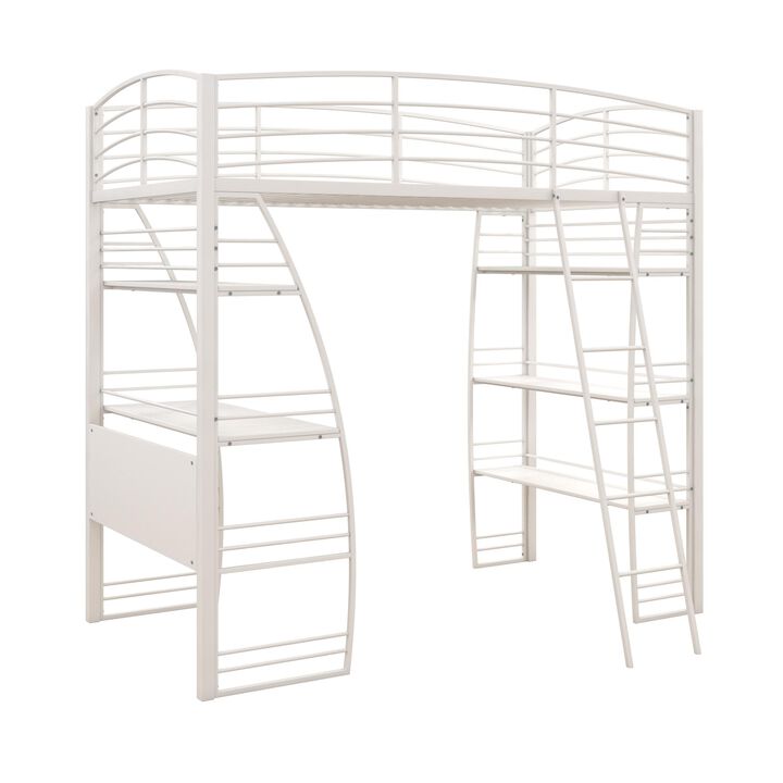 Atwater Living Lynn Modern Twin Loft Bed with Display Shelves and Desk