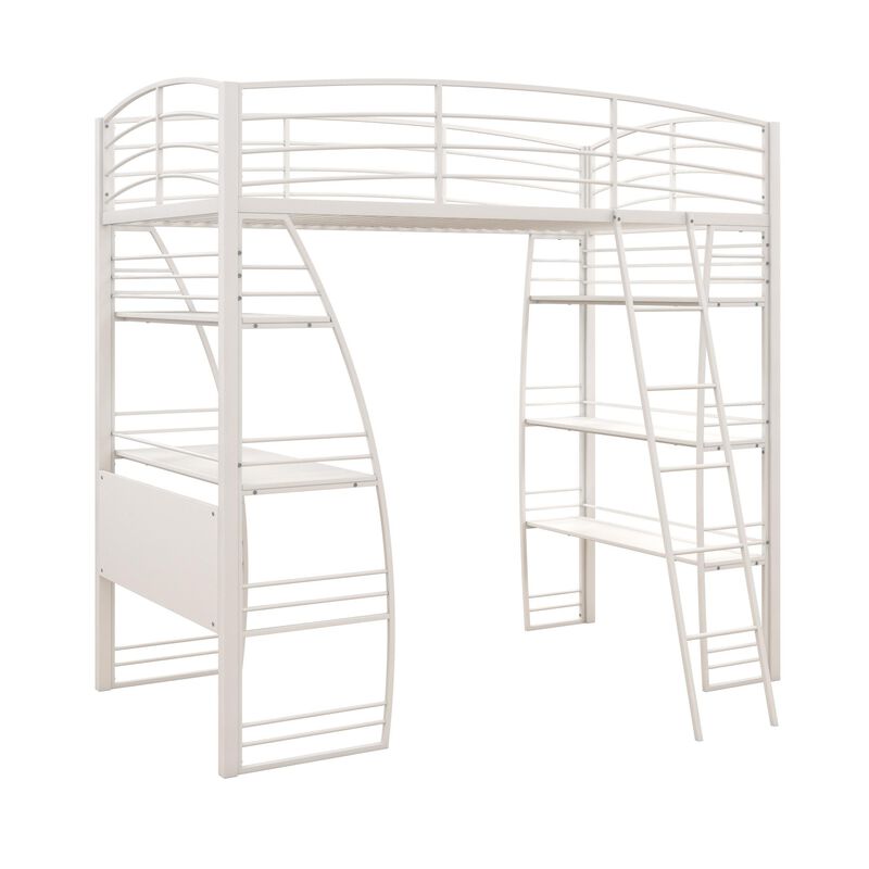 Atwater Living Lynn Modern Twin Loft Bed with Display Shelves and Desk