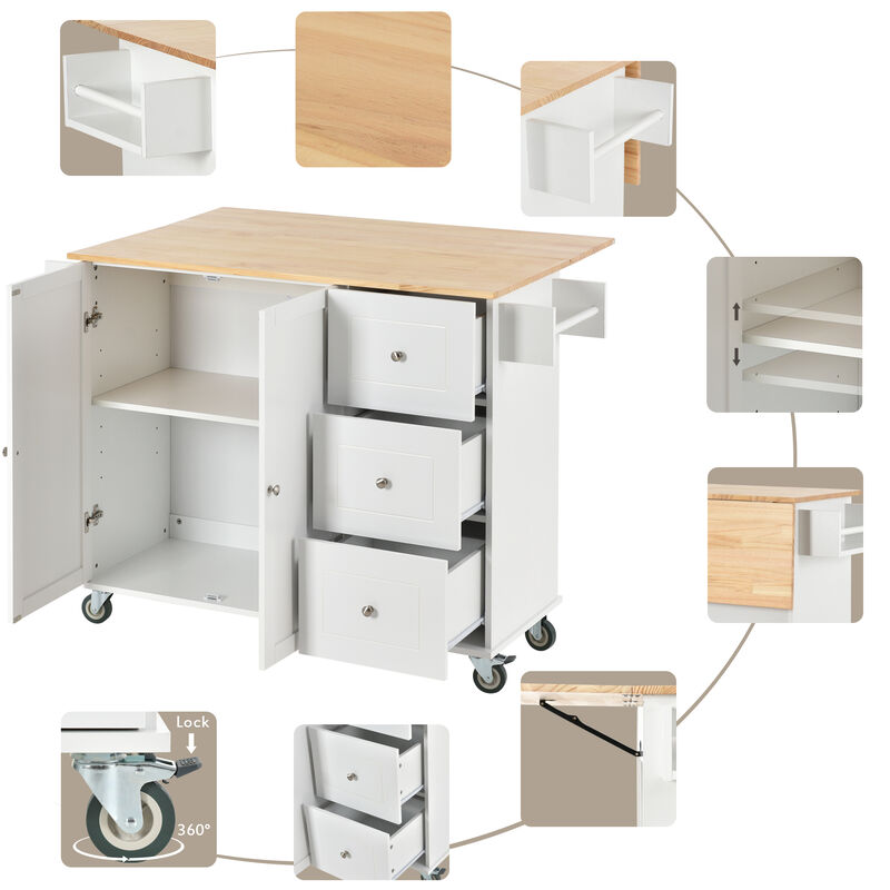 Streamdale Mobile Kitchen Island, Solid Wood Top, Locking Wheels