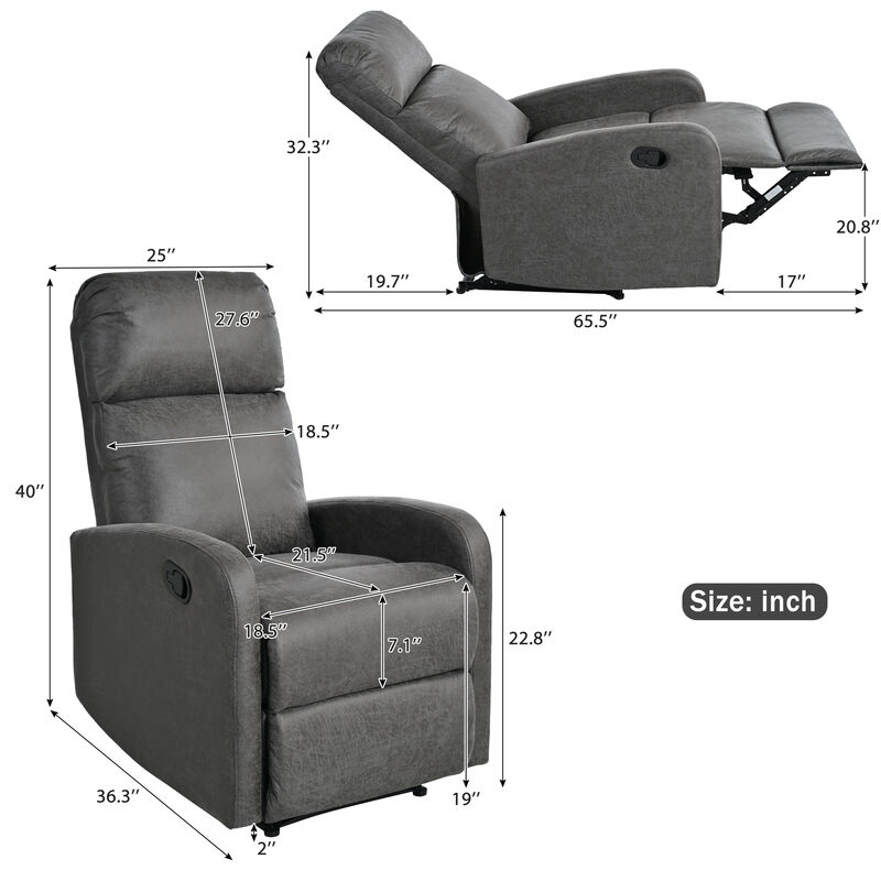 Merax Modern Manual Recliner Chair Home Theater Chair with Adjustable Backrest for Living Room