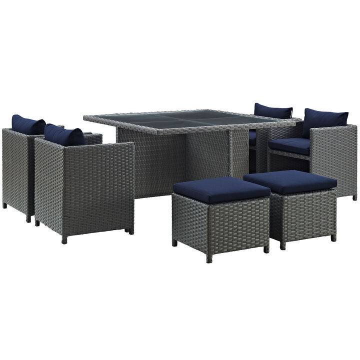 Sojourn 9 Piece Outdoor Patio Sunbrella Dining Set - Canvas Navy