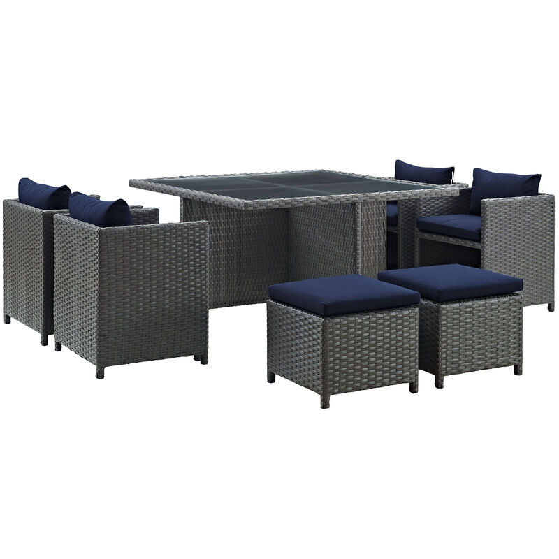 Sojourn 9 Piece Outdoor Patio Sunbrella Dining Set - Canvas Navy