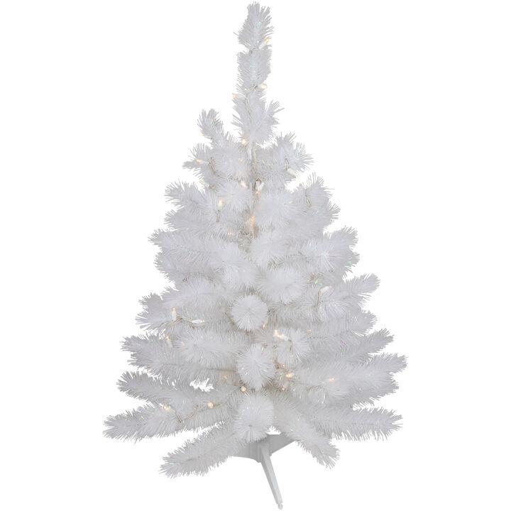 3' Pre-Lit White Alaskan Pine Artificial Christmas Tree  Warm White LED Lights