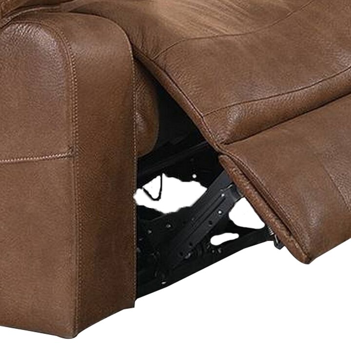 41 Inch leatherette Reclining Chair with USB Port, Brown - Benzara