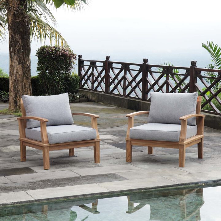 Marina Teak Wood Outdoor Patio Furniture Sofa Sectional Set - Luxury, Durable, Weather-Resistant, Modern Design - Includes 2 Armchairs