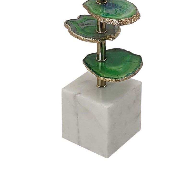 Parks 30 Inch Table Lamp With Agate Slices and Linen Drum Shade, White-Benzara