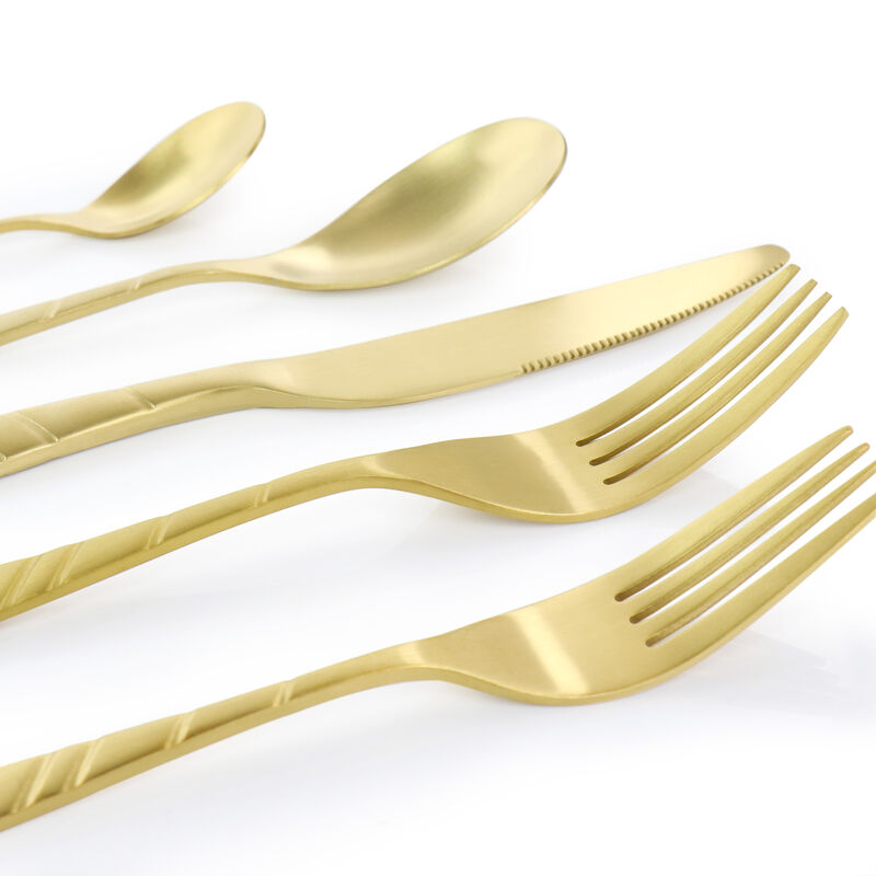 Megachef La Vague 20 Piece Flatware Utensil Set, Stainless Steel Silverware Metal Service for 4 in Matte Gold