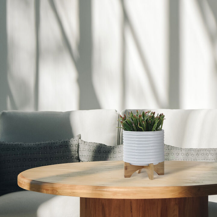 8" Textured Planter with Stand, White