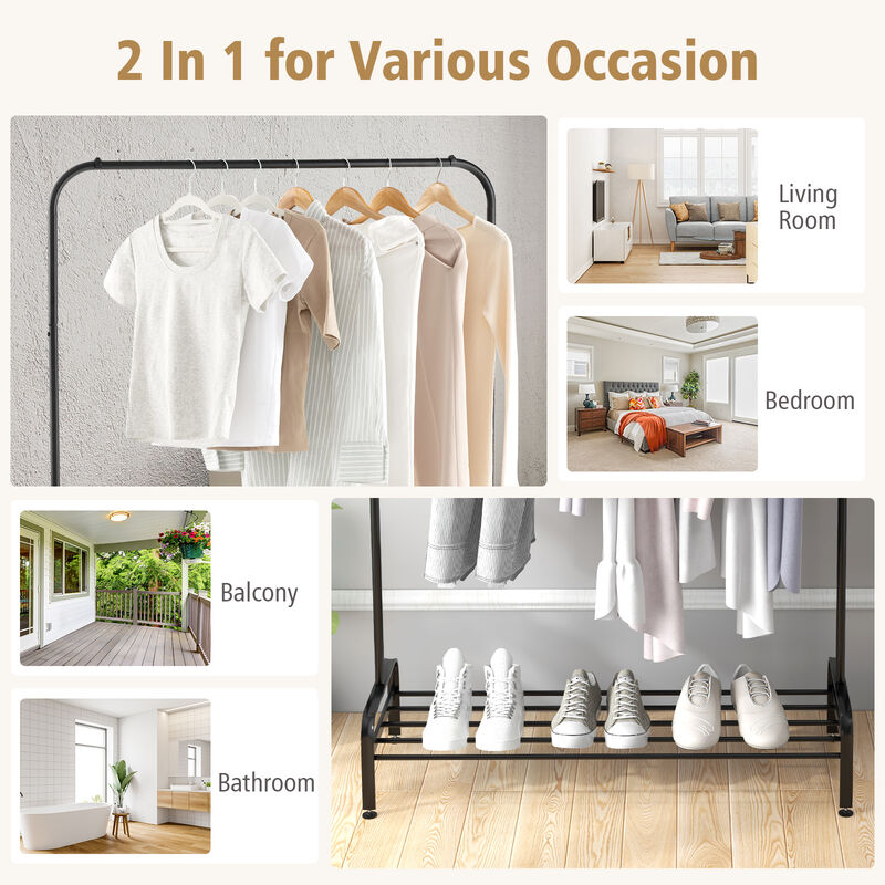 SUGIFT Heavy Duty Clothes Stand Rack with Top Rod and Lower Storage Shelf