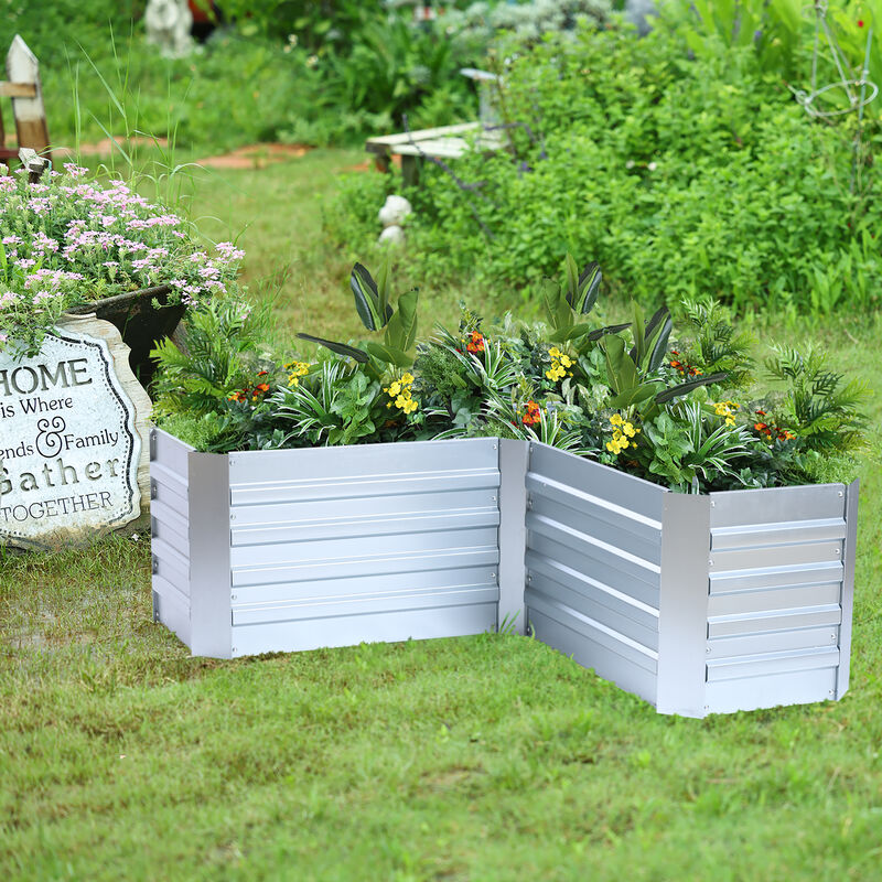 LuxenHome L-Shaped Galvanized Raised Garden Bed