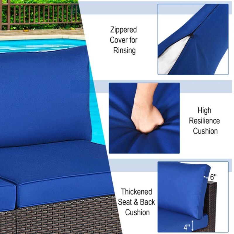 Hivvago 2 Pieces Patio Rattan Armless Sofa Set with 2 Cushions and 2 Pillows