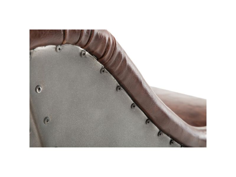 Leatherette Bar Stool with Riveted Metal Backing, Brown and Black-Benzara