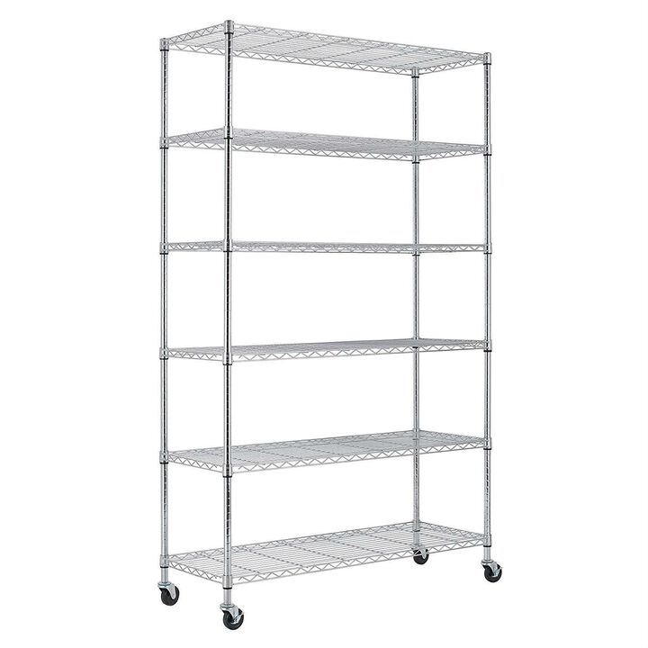 QuikFurn Heavy Duty 6-Shelf Metal Storage Rack Shelving Unit with Casters