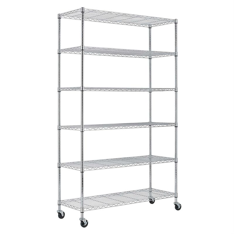 QuikFurn Heavy Duty 6-Shelf Metal Storage Rack Shelving Unit with Casters