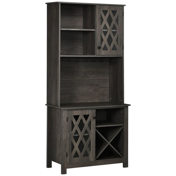 Dark Gray Kitchen Storage: 72" Buffet with Hutch, Microwave & Wine Rack