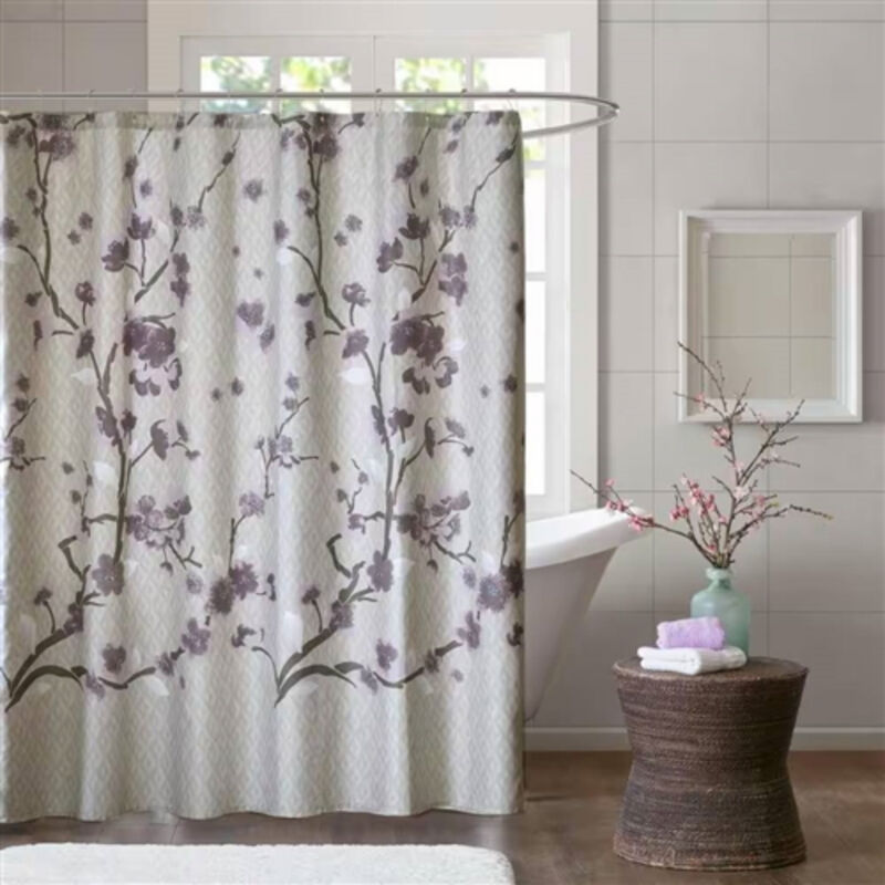 Cotton Shower Curtain with Floral Blossom Pattern