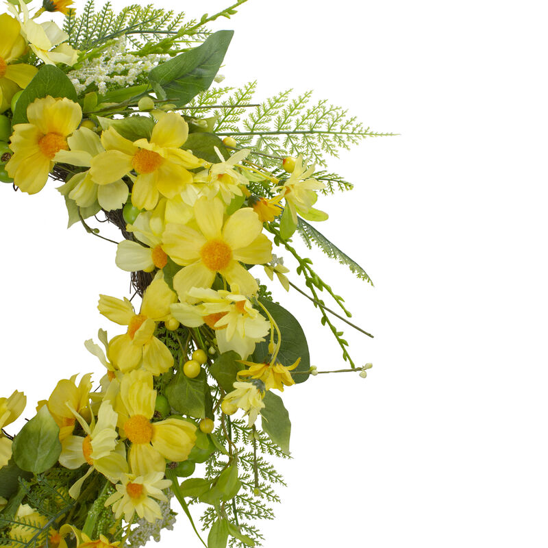 Daisy and Berry Floral Spring Wreath  Yellow and Green 23"