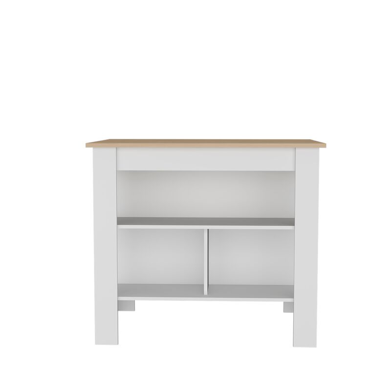 Delos Kitchen Island 35.4" H, with 3 Shelves, White / Mahogany
