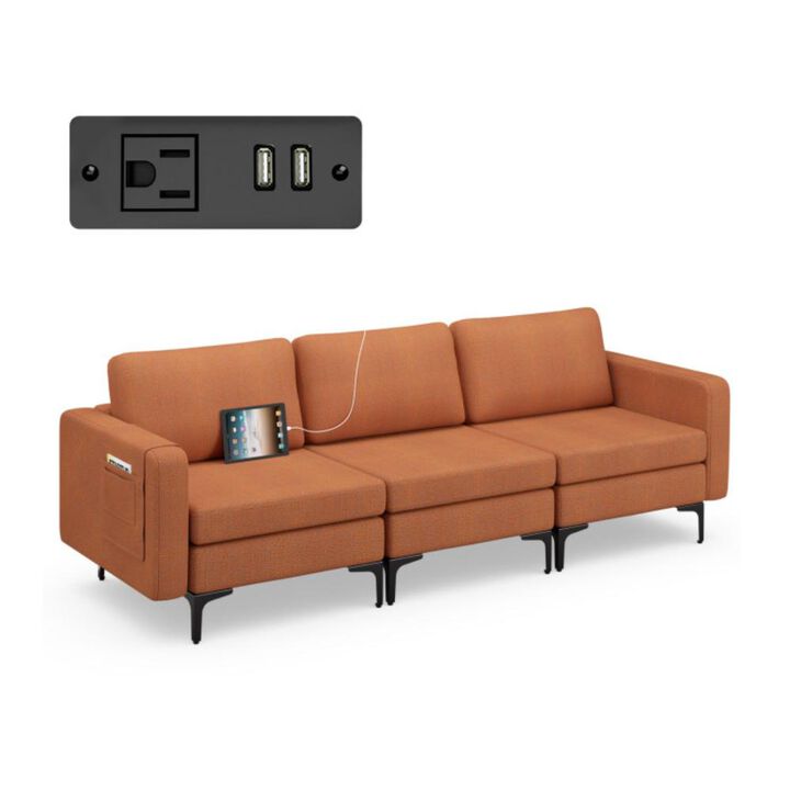 Hivvago Convertible Leather Sofa Couch with Magazine Pockets 3-Seat with 2 USB Port