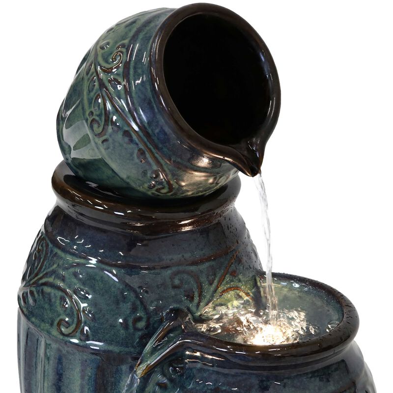 Sunnydaze Tour de Vase Ceramic Pot Water Fountain with LED Lights - 27 in