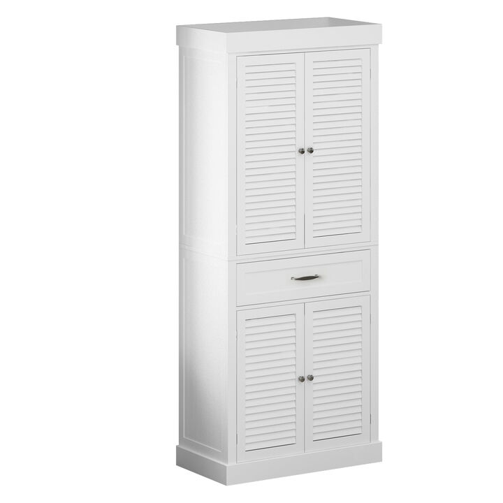 White Paint Wood Storage Cabinet With 4-Shutter Doors, Drawers and Adjustable Shelves For Office, Kitchen