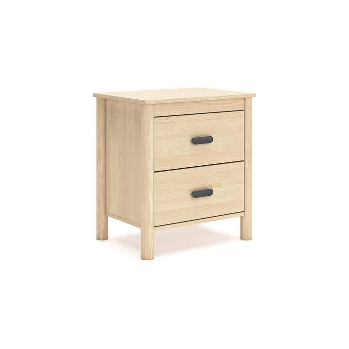 Abis Nightstand, 2 Drawers, Natural Brown Wood, Black Handles, 24 Inch - Benzara