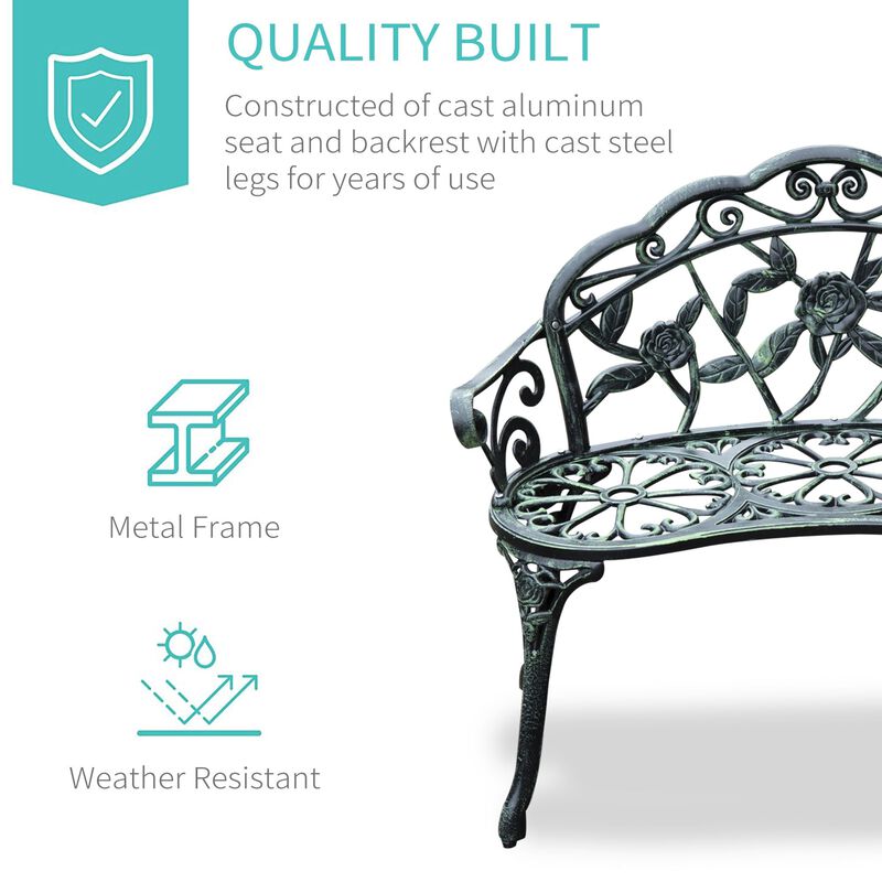 Vintage Garden Duo: Antique Green Floral Cast Aluminum Loveseat