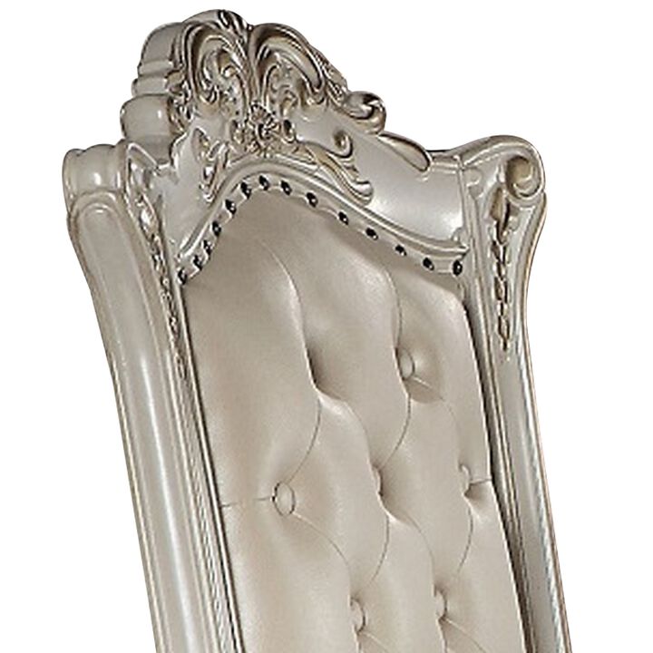 24 Inch Executive Office Armchair, Scrolled Molded Trim, Antique Pearl-Benzara