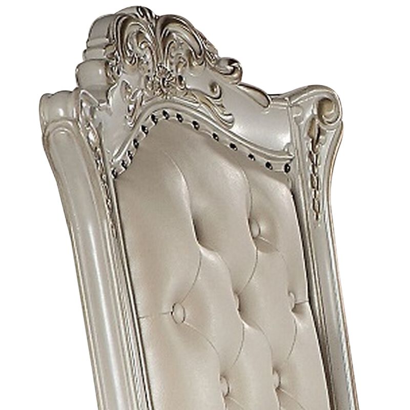 24 Inch Executive Office Armchair, Scrolled Molded Trim, Antique Pearl-Benzara