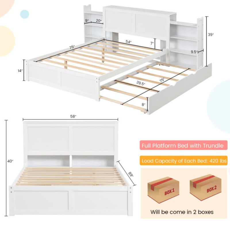 Hivvago Kids Wooden Platform Bed with Trundle Storage Headboard