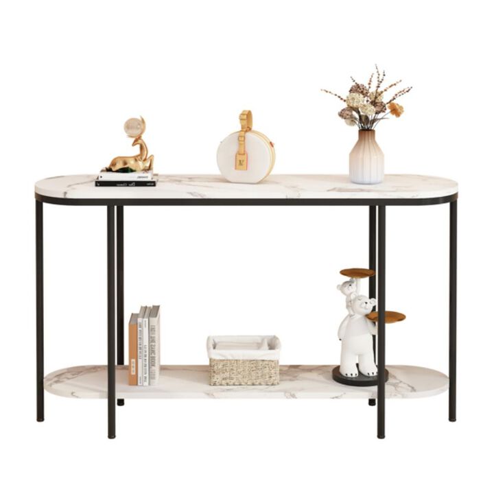 2-Tier Console Table Narrow Entryway Table with Storage Shelves for Hallway or Living Room