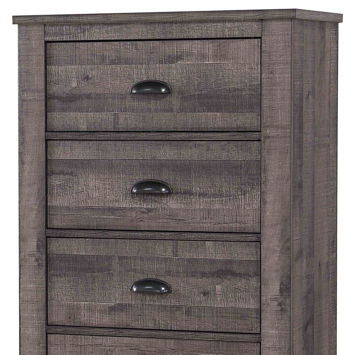 48 inch 4 Drawer Wooden Chest with Cup Pulls, Gray - Benzara
