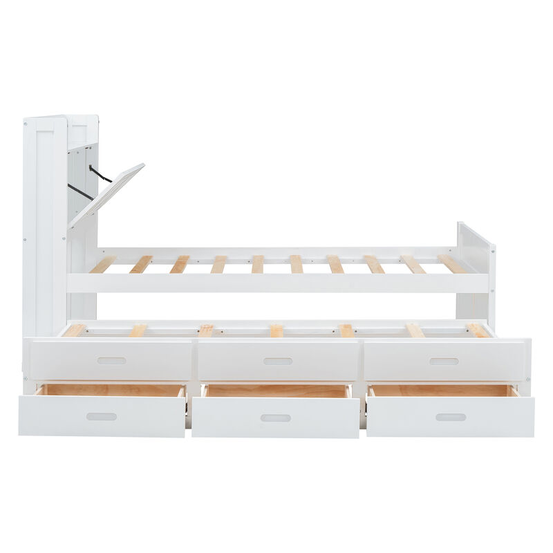 Merax Wooden Platform Bed with Trundle  and 3 Drawers