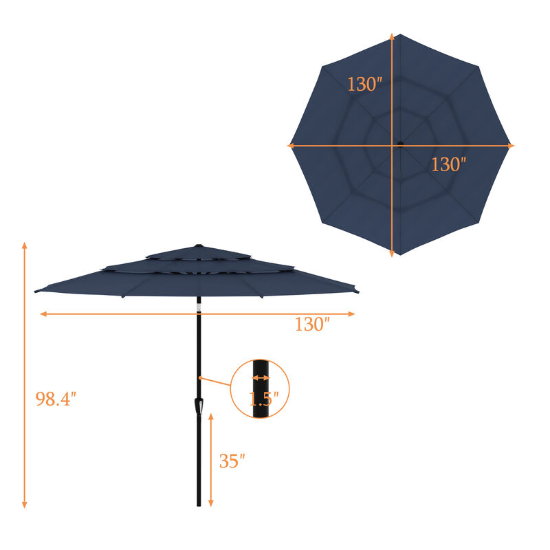 FUFU&GAGA 11FT 3-Tier Patio Umbrella – Navy Blue, Crank & Tilt, Heavy-Duty Steel Frame, UV-Resistant Polyester, Outdoor Sunshade