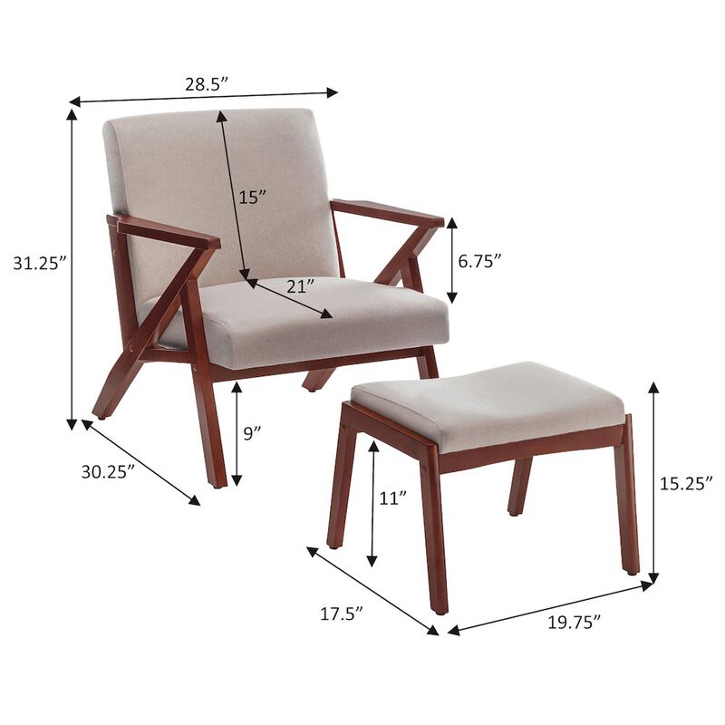 Convenience Concepts Take a Seat Cliff Mid-Century Modern Accent Lounge Armchair with Ottoman