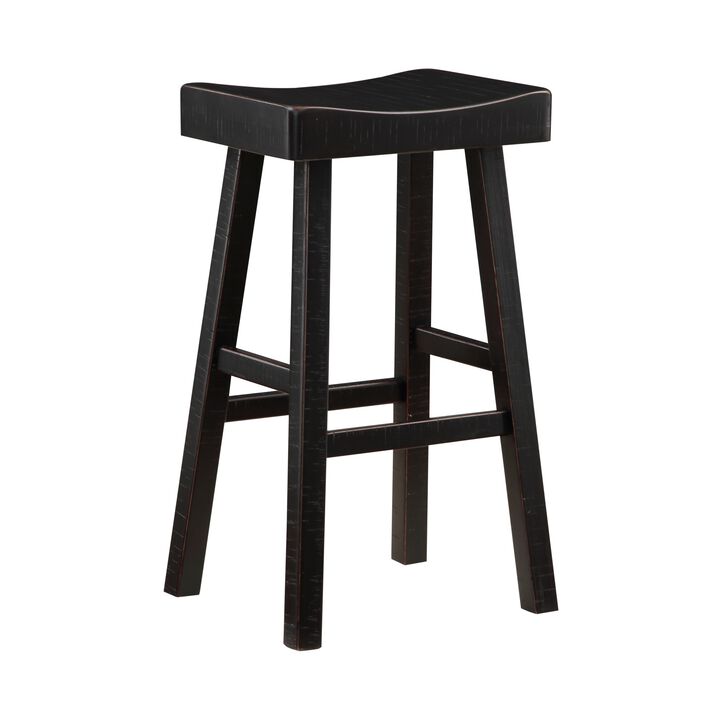 Casy 30 Inch Bar Height Stool, Saddle Seat, Black Rubberwood, Set of 2 - Benzara