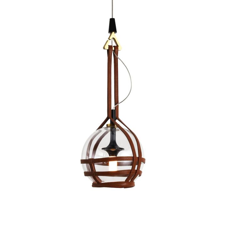 VONN Lighting Integrated LED Height Adjustable Pendant Light with Glass Shade in Antique Brass