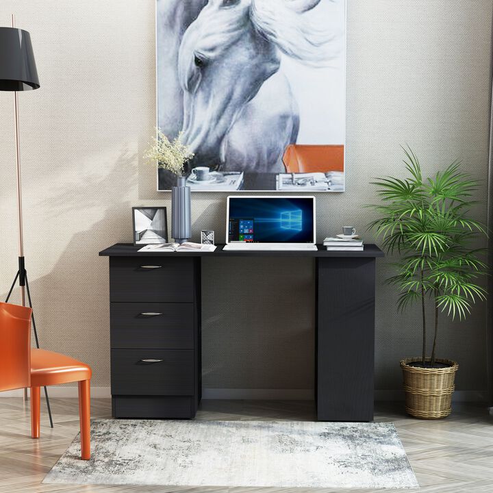 Black Home Office Desk: 47" with 3-Tier Shelves, 3 Drawers