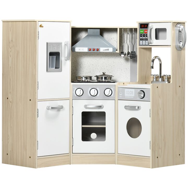 White Kids' Play Kitchen: Corner Set with Interactive Ice Maker