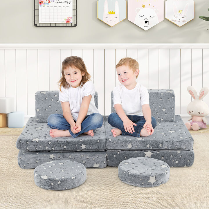 Modular Kids Play Couch Set Glow in the Dark with Portable Handles