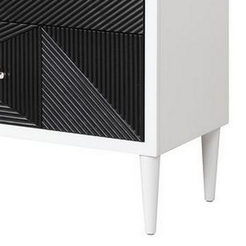 Accent table with Geometric Pattern 2 Drawer Front, Black and White-Benzara