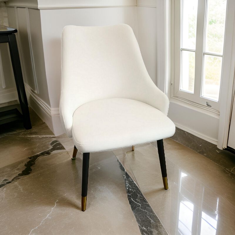 Zini 25 Inch Cushioned Dining Chair, Set of 2, White, Black, Gold Metal - Benzara