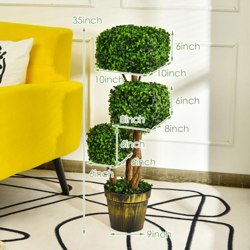 Hivvago 36 Inch Artificial Boxwood Topiary UV Protected Indoor Outdoor Tree