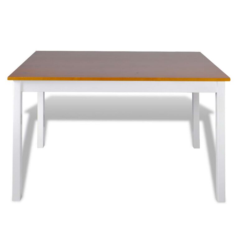 5pc Dining Table Set, 43 Inch Rectangular, 4 Chairs, Brown White Wood - Benzara